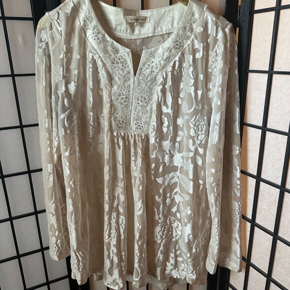 Women's Indigo Soul Velour Hippie Long Sleeve Shirt Size Large